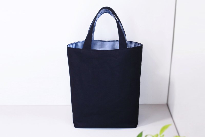 【格纹遇上帆布】大提袋 / A4可装 手提袋 手提包 环保袋 - 手提包/手提袋 - 棉．麻 黑色