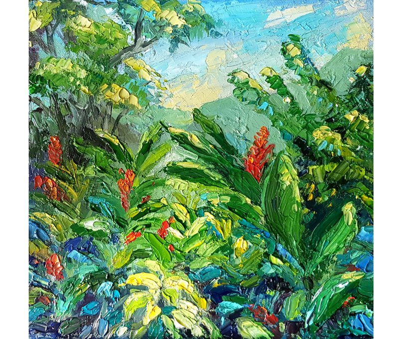 热带森林绘画 厚涂 原创艺术 油画 帆布墙艺术 油画创作 - 海报/装饰画/版画 - 棉．麻 绿色