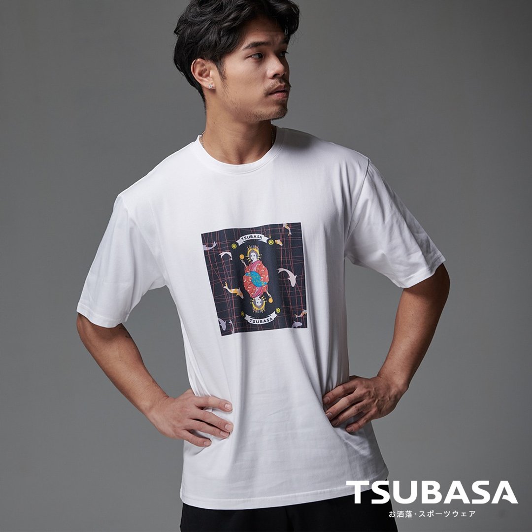 YAMATO联名款 圆领白T-shirt  艺伎与网球图案 情侣装 短袖 - 男装上衣/T 恤 - 棉．麻 白色