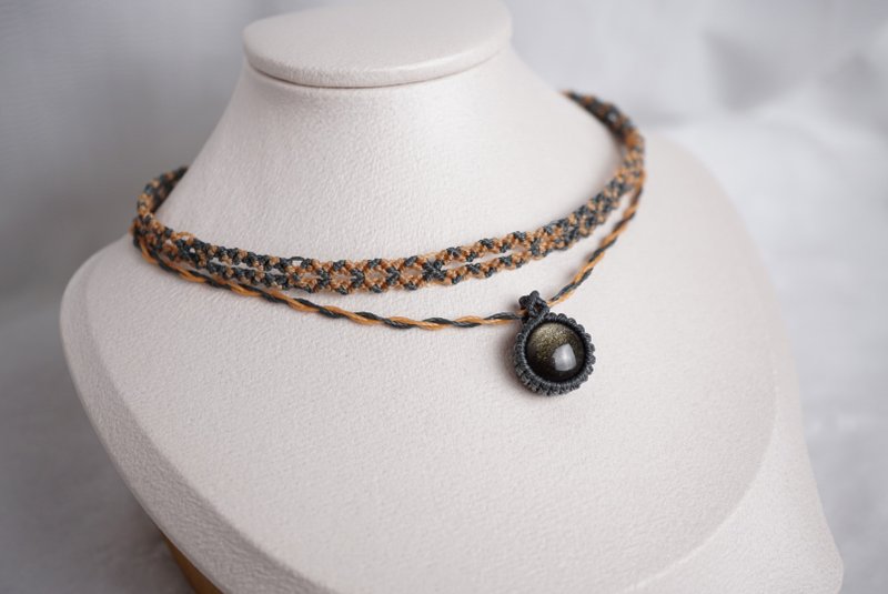 金耀石 蜡线编织颈绳 颈圈 - 颈链 - 宝石 橘色