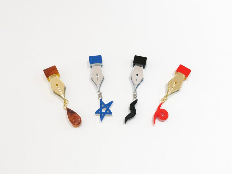 Fountain pen earrings / earrings - 耳环/耳夹 - 压克力 红色