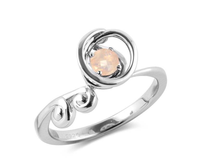 粉晶圆形戒指 10月诞生石单石戒指 简约波浪形925纯银不对称指环 - 戒指 - 纯银 粉红色