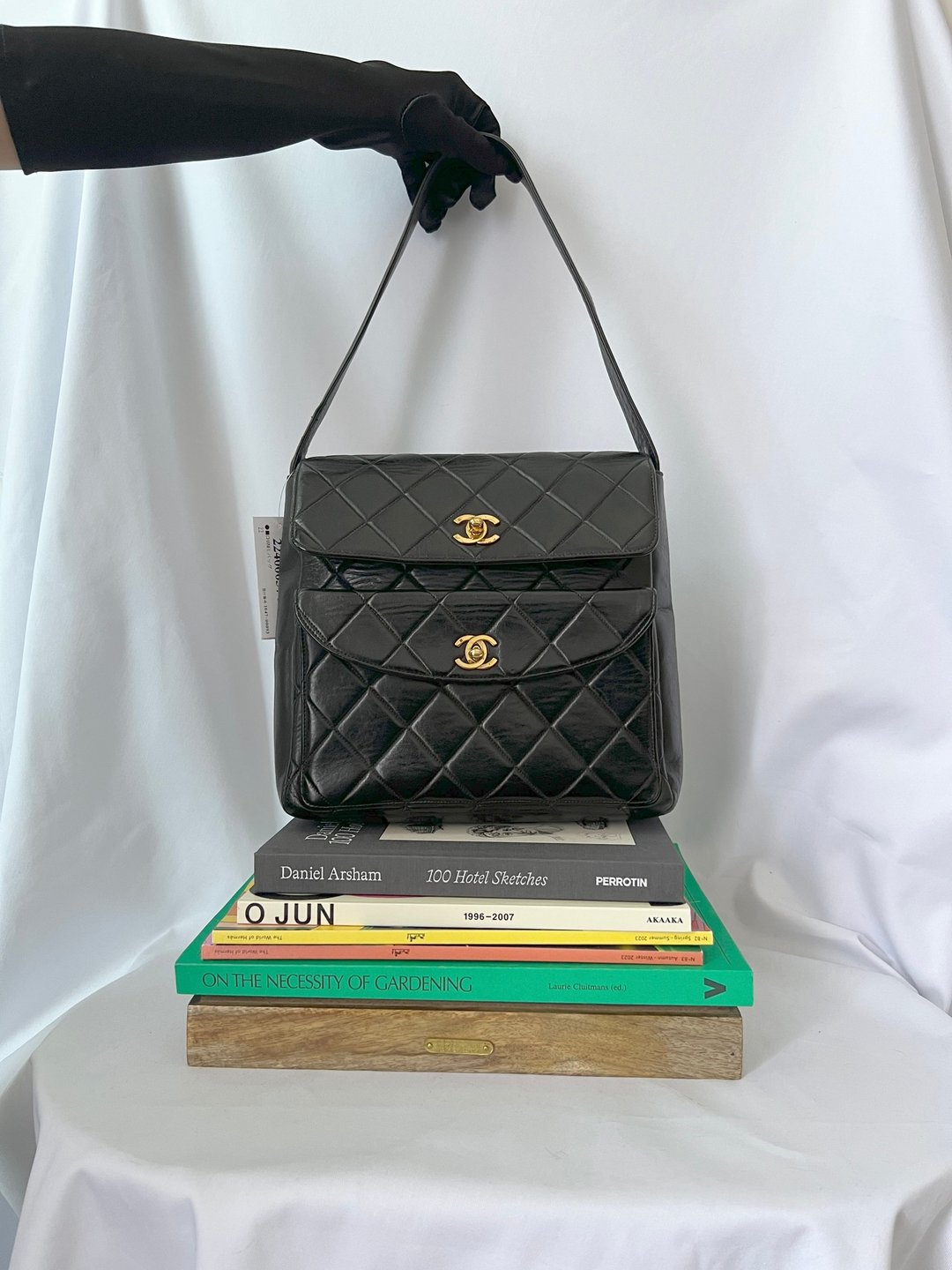Chanel香奈儿双口袋手提包侧背包手提袋 日本中古二手vintage - 侧背包/斜挎包 - 真皮 黑色