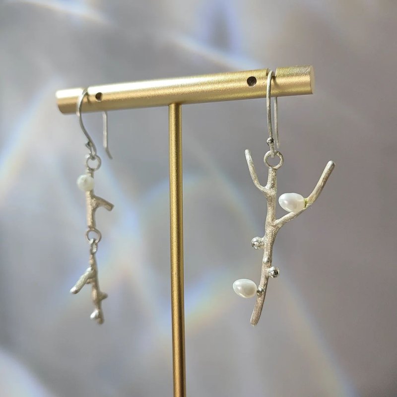 枒 |耳鈎 | 925银焊接系列 | 木纹系列 - 耳环/耳夹 - 银 白色