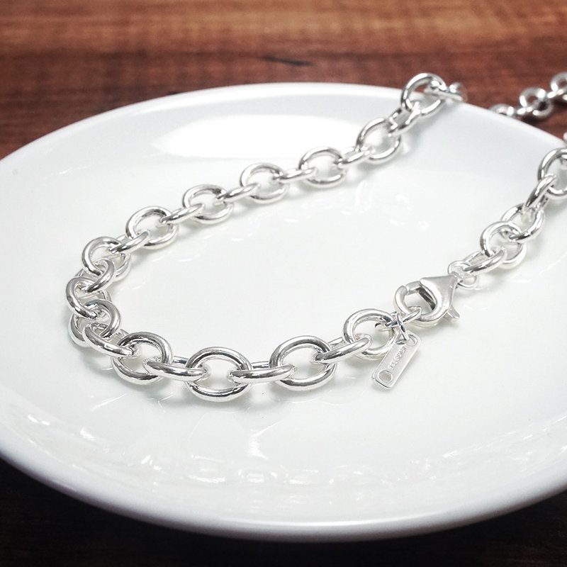 925纯银项链 宽版圆圈链(8mm宽链) 定制化 多种长度 男生项链 - 项链 - 纯银 银色