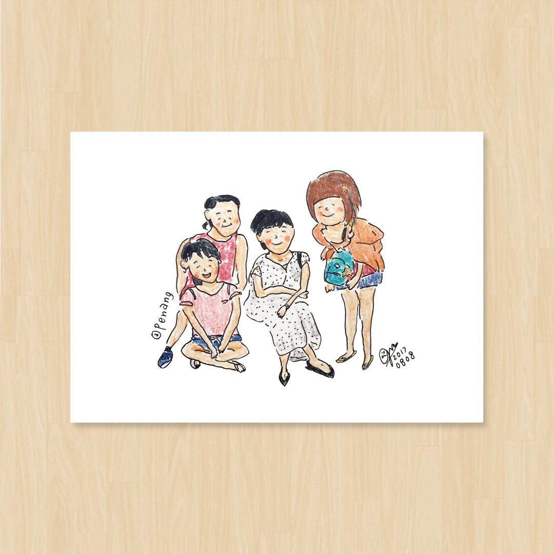 *新年贺卡*插画人像似颜绘 / 4人 / 句点明信片 - 订制画像 - 纸 多色