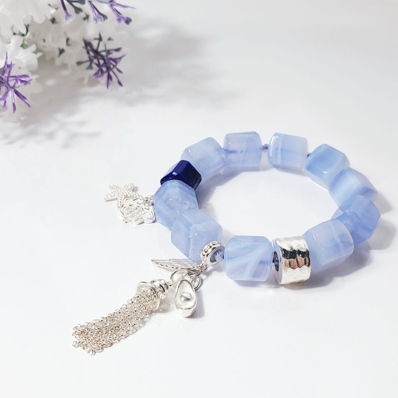 顶级冰种蓝纹玛瑙 保护之石 青金石 宁静 喉轮 手链 单品 礼物 - 手链/手环 - 宝石 蓝色