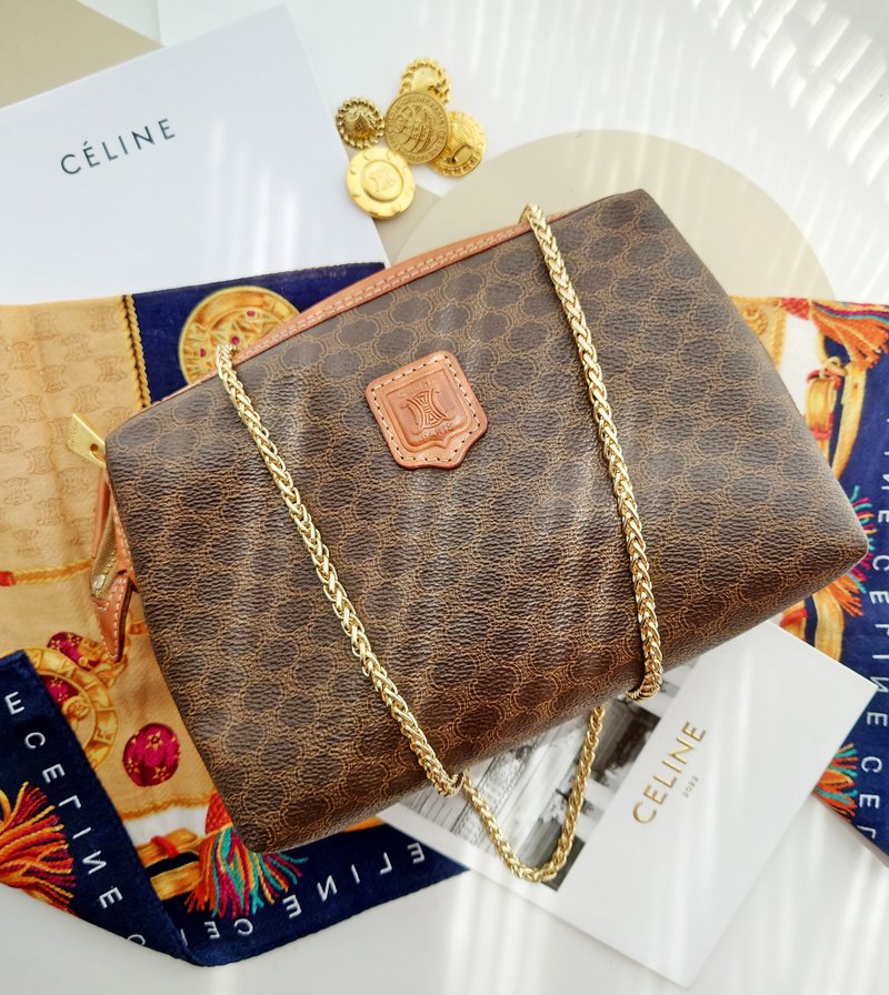 中古包 CELINE 棕花化妆包链条包云朵包斜背包斜挎包手拿包单肩包 - 侧背包/斜挎包 - 防水材质 咖啡色