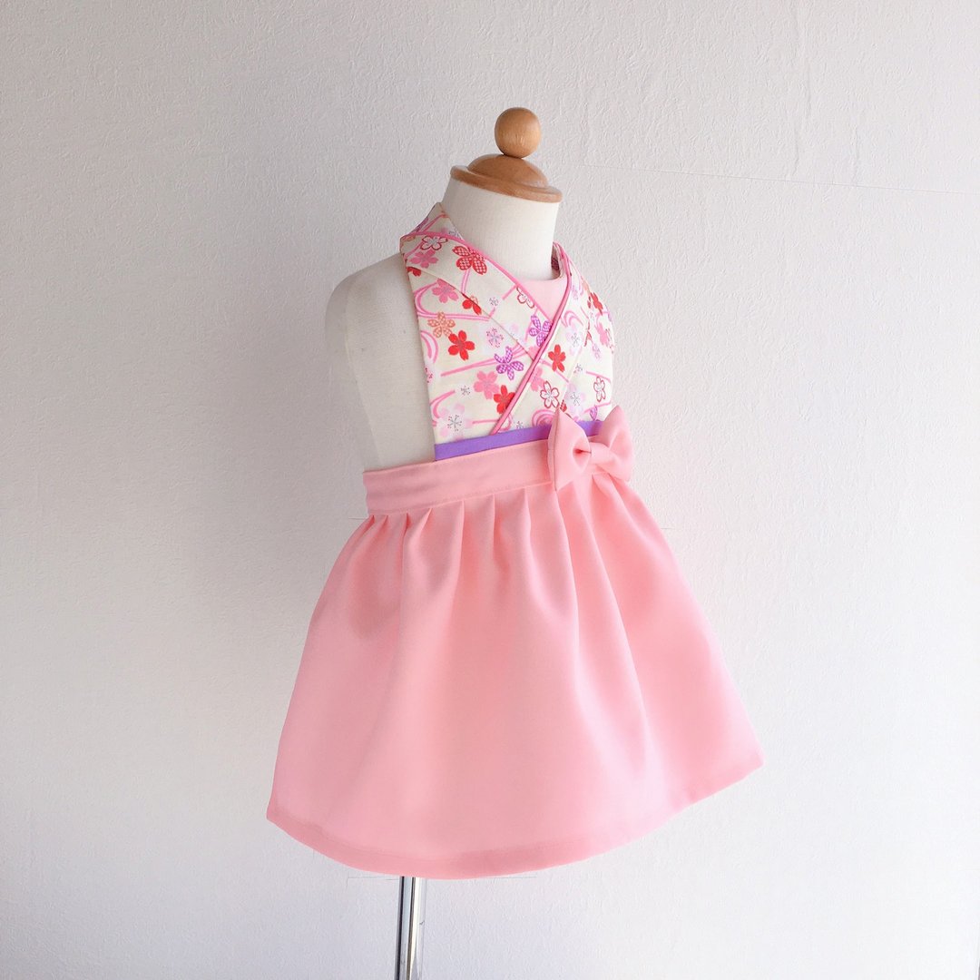 Kawaii Kimono Bib Dress(日本和服围兜) - 樱花 - LP - 围嘴/口水巾 - 棉 粉红色