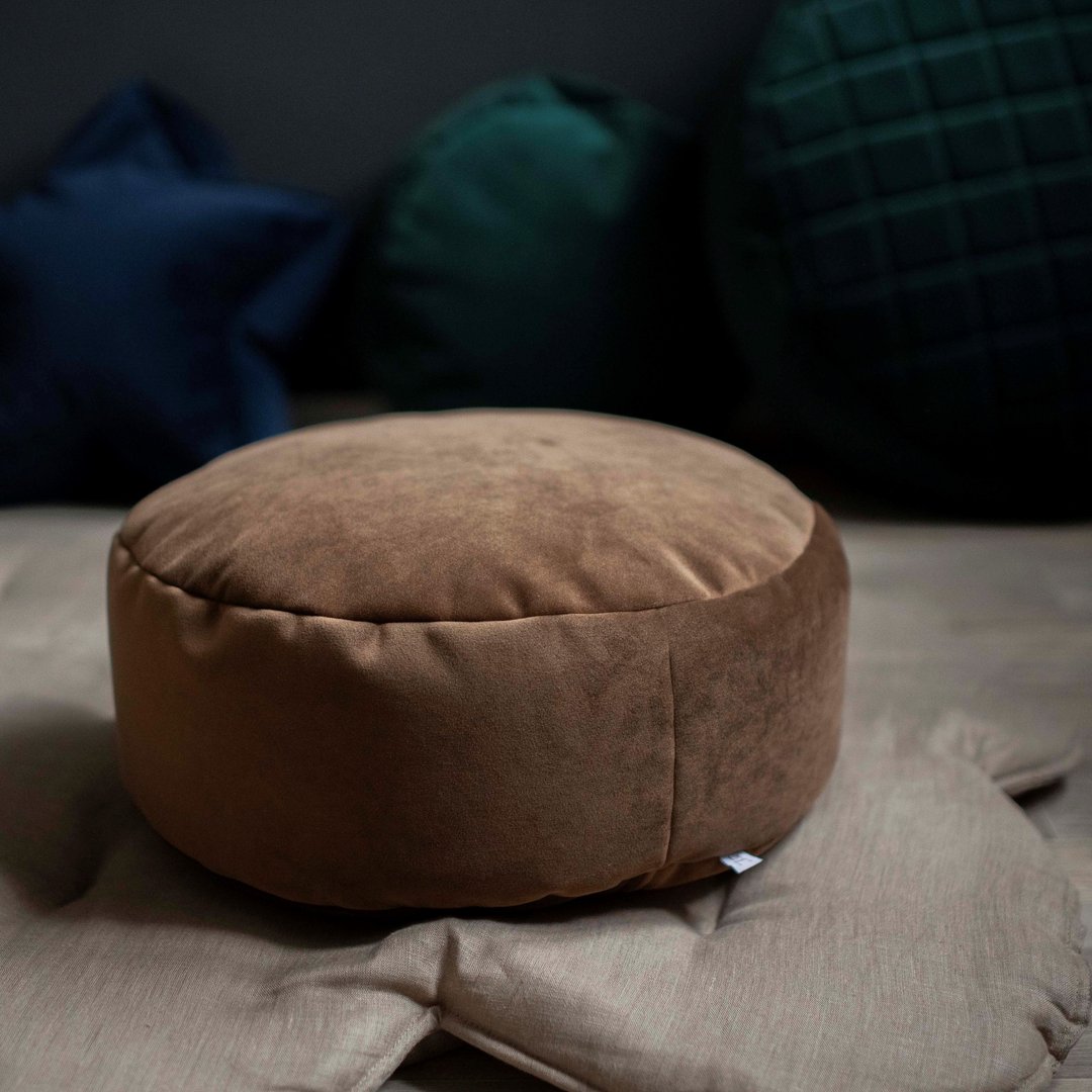 Brown small velvet round bean bag chair - toddler nursery floor cushion - 椅子/沙发 - 其他材质 咖啡色