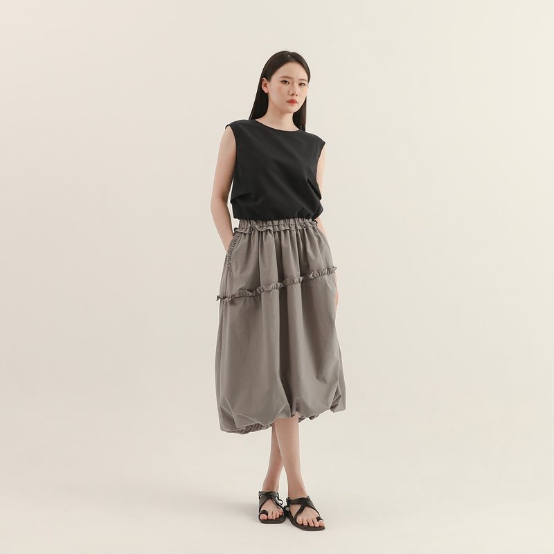 Yingying_盈盈茧型裙_25SF203_灰 - 裙子 - 聚酯纤维 灰色