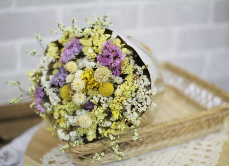 【圆筒干燥花束】-永生花/干燥花/珠宝捧花/婚礼捧花花束/花礼 - 植栽/盆栽 - 植物．花 黄色