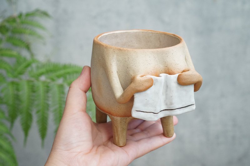 可爱有趣的手工陶瓷盆、毛巾 - 植栽/盆栽 - 陶 咖啡色