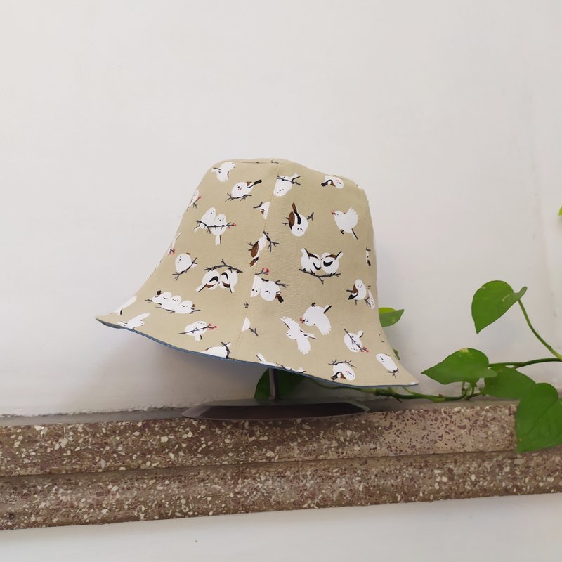 手工双面渔夫帽/短帽檐/遮阳帽/蓝色/小鸟文文 - 帽子 - 棉．麻 卡其色