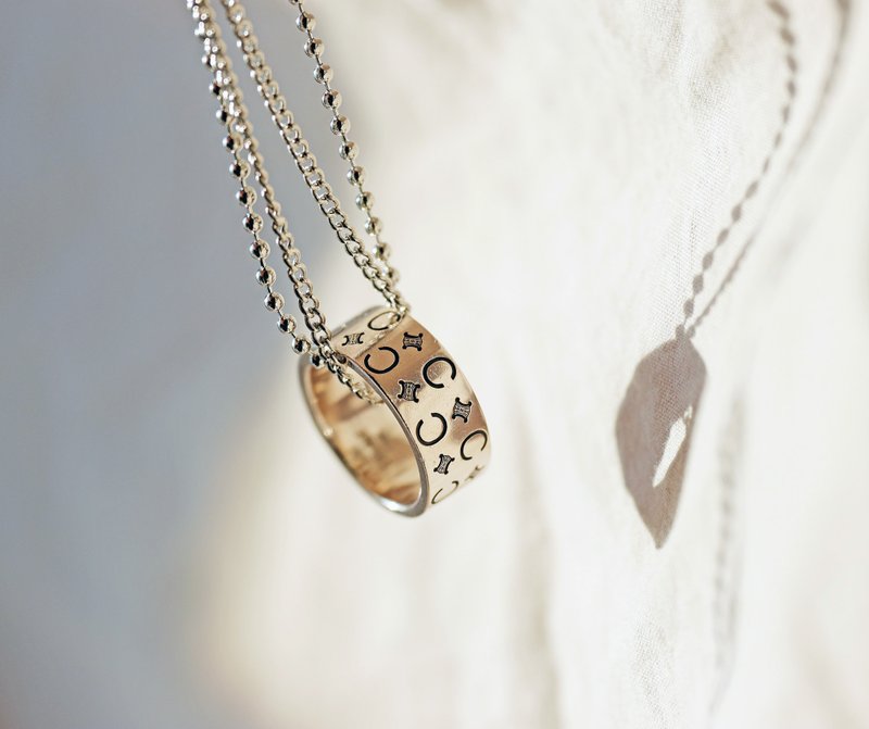 中古孤品 连盒 CELINE 纯银凯旋门戒指 指环颈链指轮包包挂件挂饰 - 戒指 - 纯银 银色