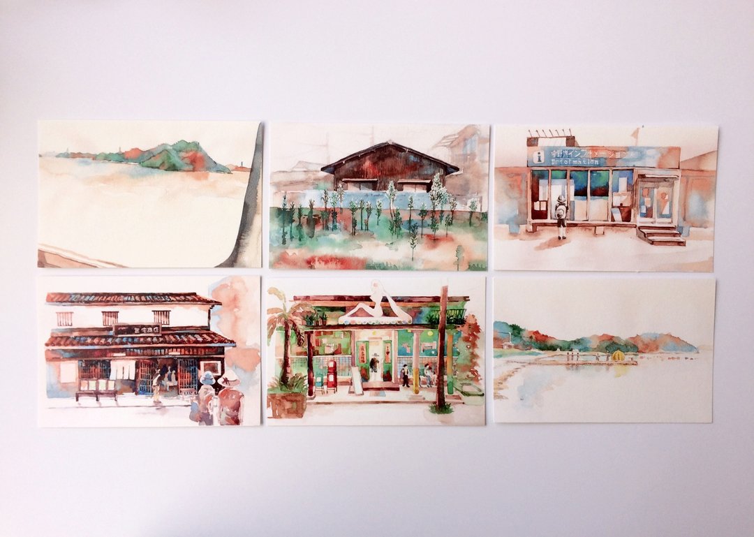 濑户内海  风景速写水彩明信片组(6张) - 卡片/明信片 - 纸 多色