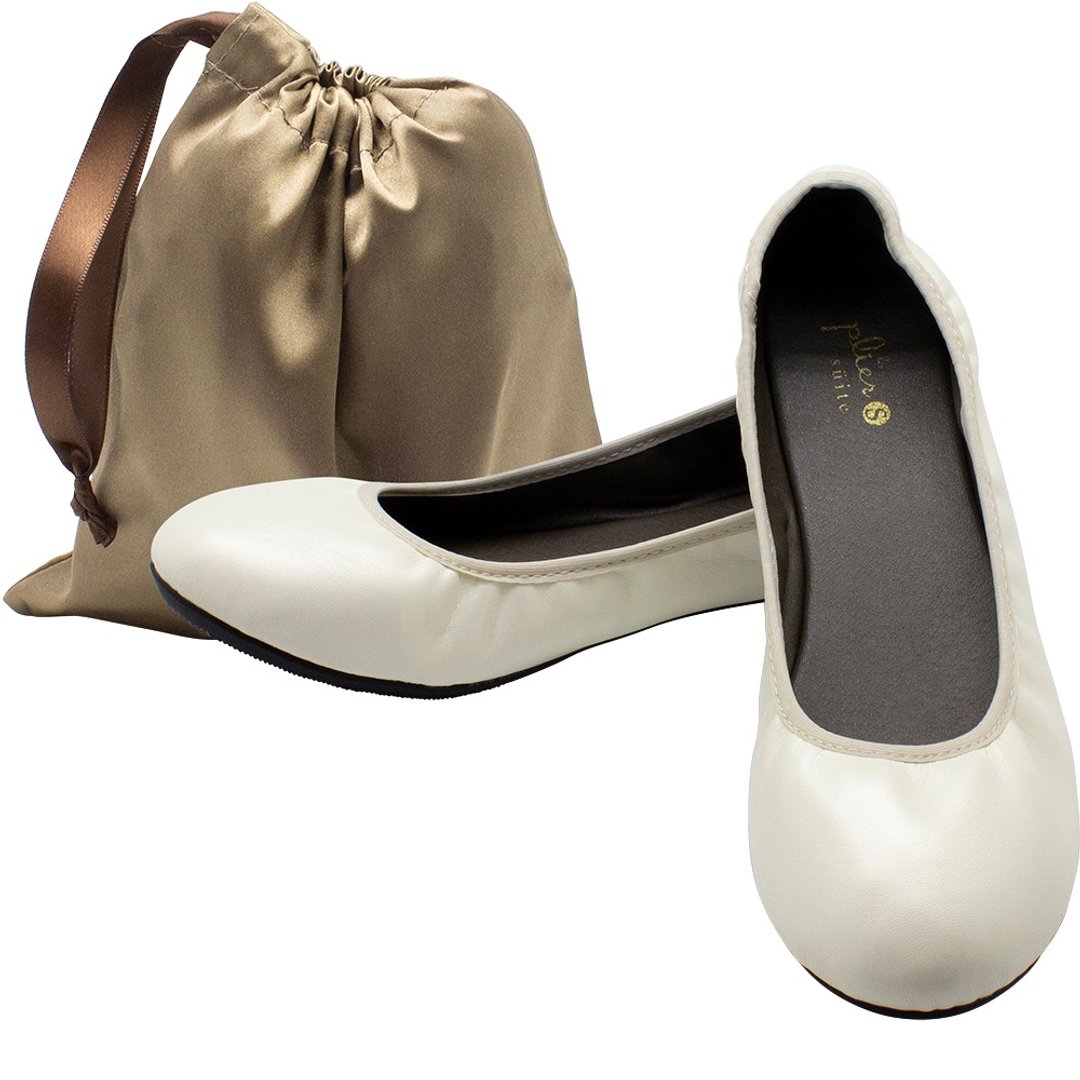 折叠鞋 Les Plier Suite Folding Shoes Plane Ivory with Pouch - 女款休闲鞋 - 人造皮革 白色