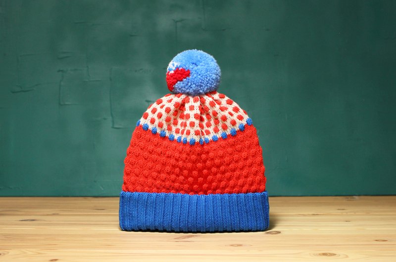 白雪 可拆式毛球针织毛帽 - 帽子 - 棉．麻 红色