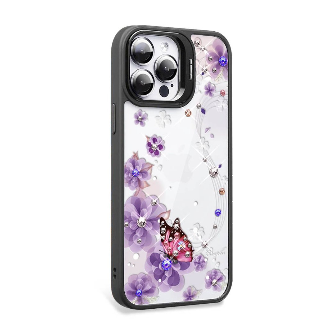 iPhone 15系列 防震双料隐形立架彩钻手机壳-迷情蝶恋-黑框 - 手机壳/手机套 - 其他材质 多色