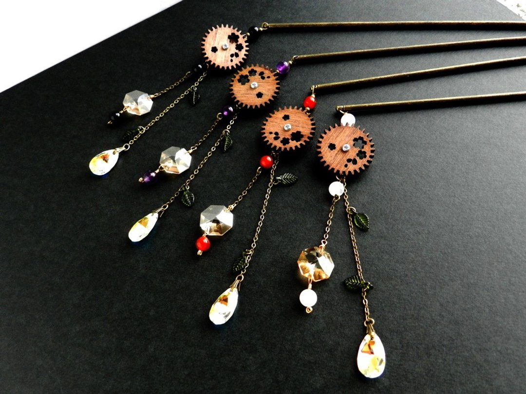 Hairpin of wooden gear - 发饰 - 木头 咖啡色