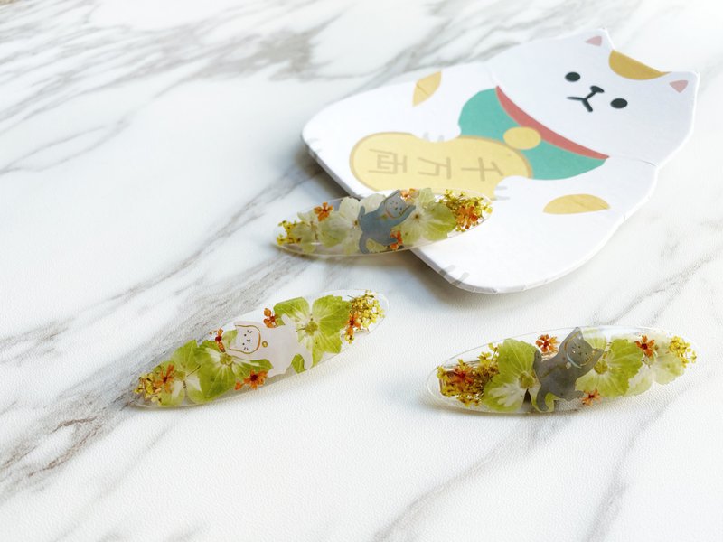 真花押花 猫咪系列椭圆形发夹 真花发夹 真花发饰 - 发饰 - 植物．花 白色