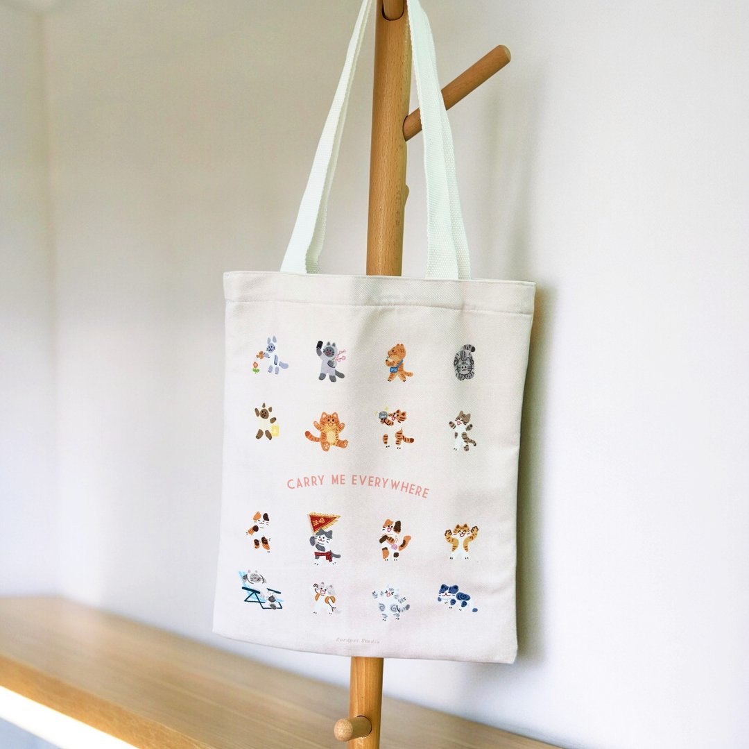 汪喵帆布袋/ tote bag 自家原创插画 - 侧背包/斜挎包 - 棉．麻 多色
