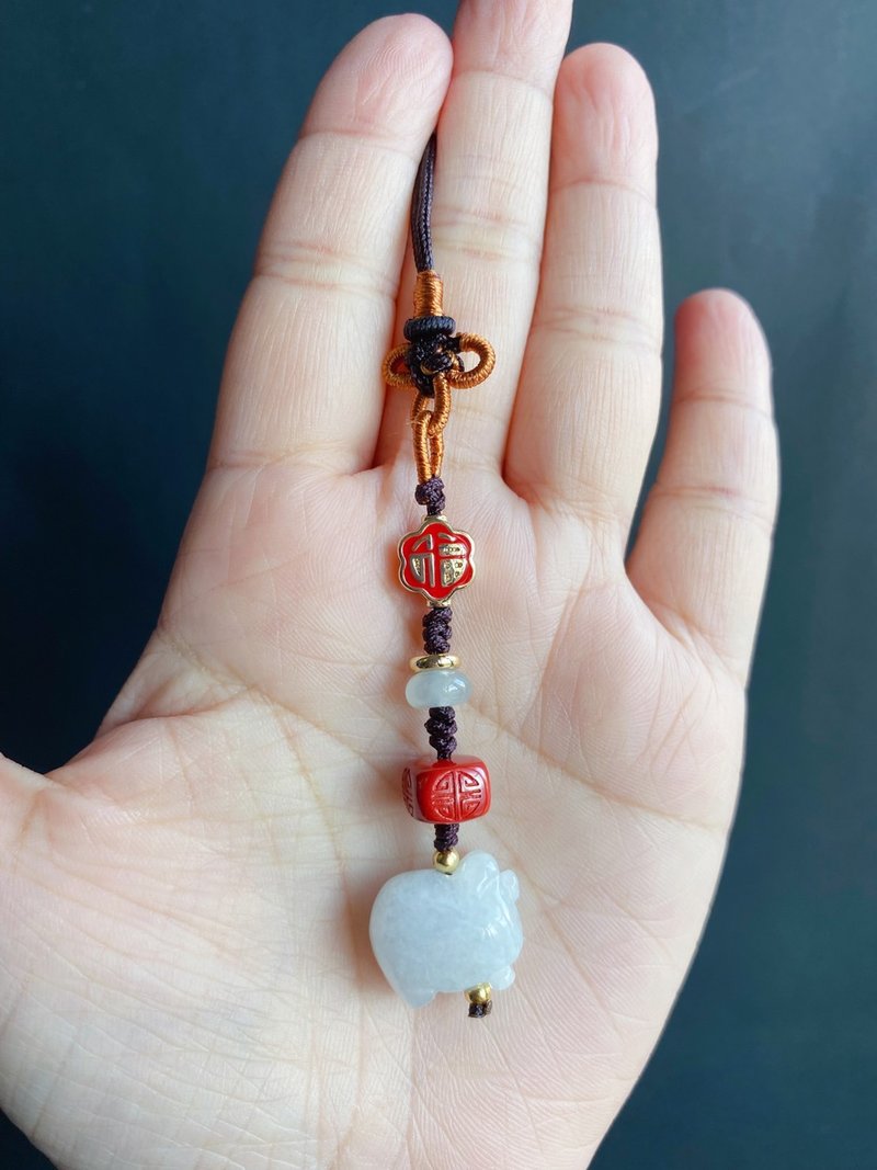 【售出】【兔羊虎生肖护身】猪 诸事顺利 缅甸玉 翡翠 包挂 吊 - 挂绳/吊绳 - 玉石 绿色