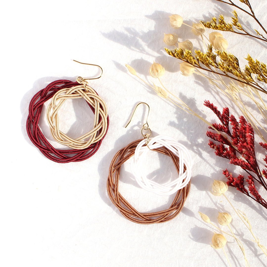 japanese style pierce earring / mizuhiki / japan / accessory / bird - 耳环/耳夹 - 丝．绢 咖啡色
