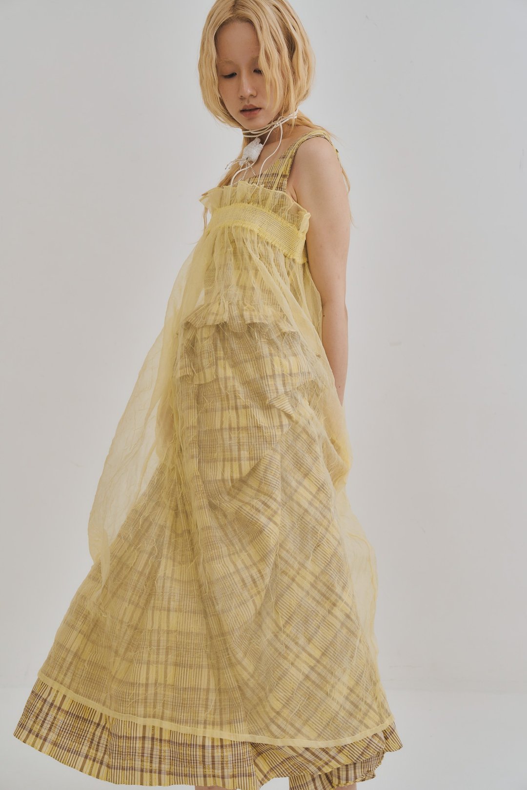 Lemon Organza Pocket Dress 柠檬黄欧甘纱洋装 - 洋装/连衣裙 - 聚酯纤维 黄色