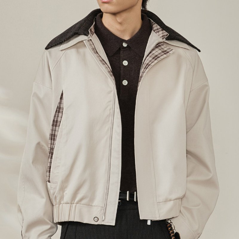 【闪灵】森系复古 可替换编织领兜帽格纹口袋夹克/Bomber外套 - 男装外套 - 其他材质 多色