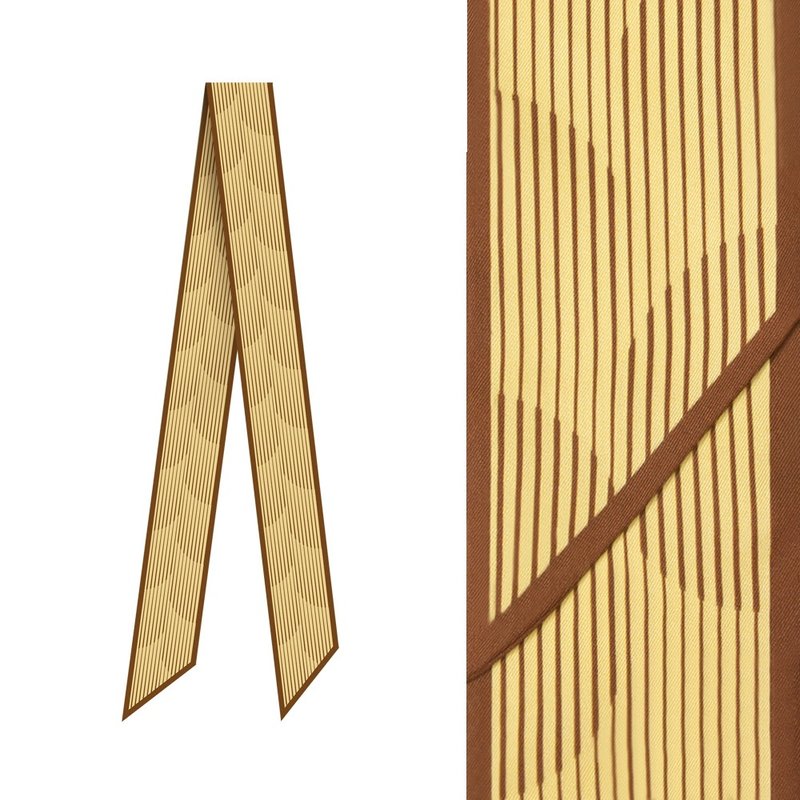 retar 褐色卡其条纹缎带式长条丝巾复古发带腰带桑蚕丝真丝围巾 - 丝巾 - 丝．绢 