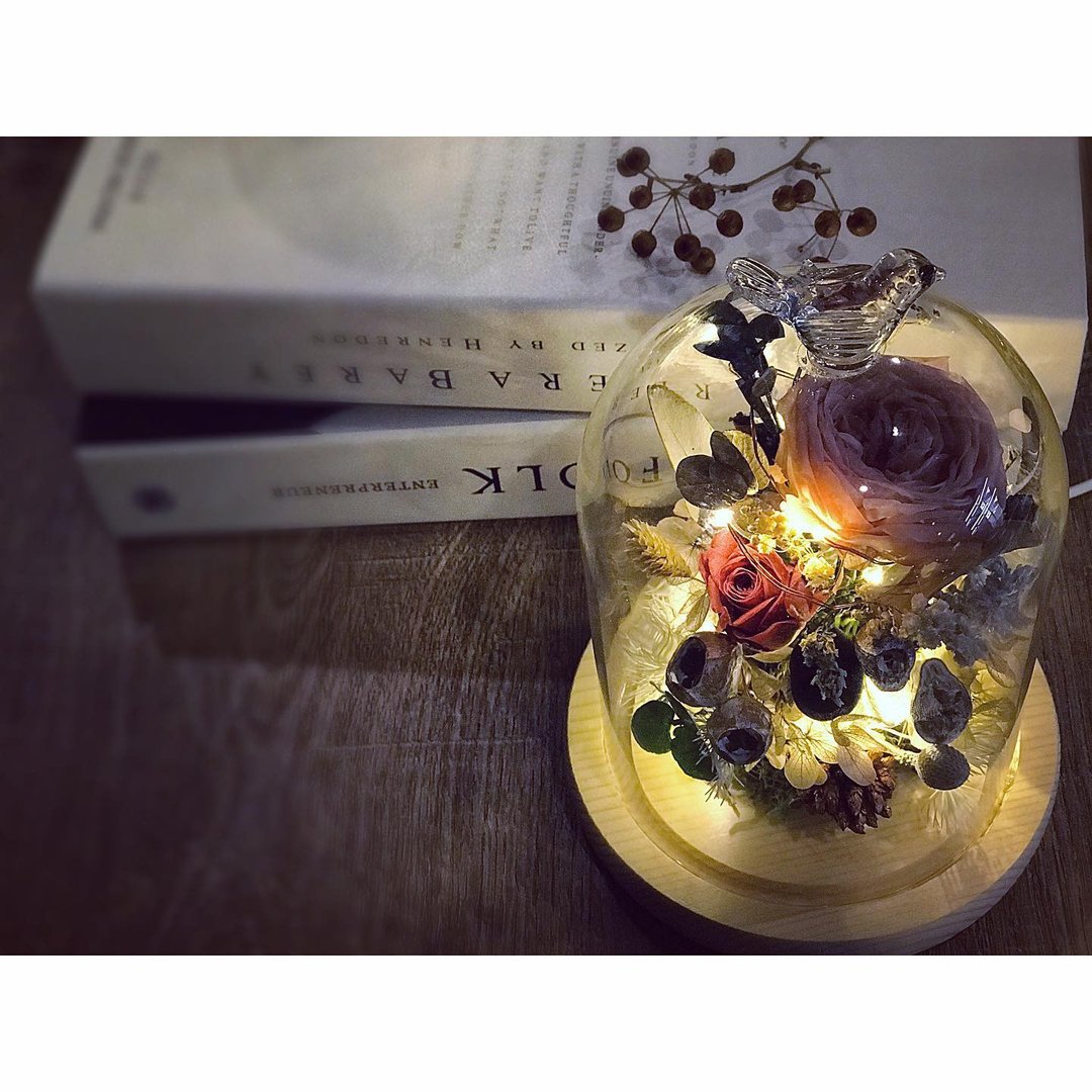 永生花玻璃盅/永生花/居家布置/办公室疗愈小物/送礼小物 - 干燥花/捧花 - 其他材质 