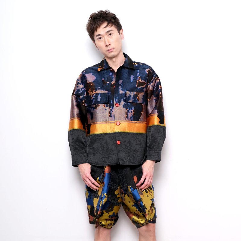 TIMBEE LO 黑色银河花纹暗花宽松多袋外套 香港设计师品牌 可订制 - 男装外套 - 尼龙 多色