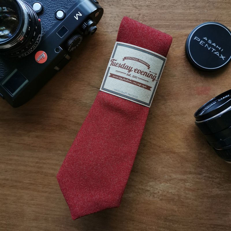 Necktie Fire Candy Red - 领带/领带夹 - 棉．麻 红色