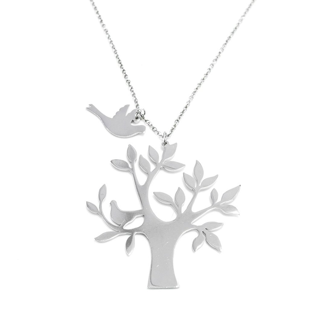 Tree with small bird pendant - 项链 - 其他金属 银色