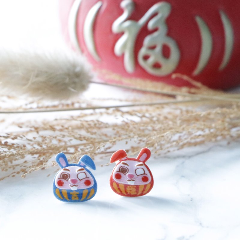 达摩兔耳环 - 耳环/耳夹 - 塑料 红色