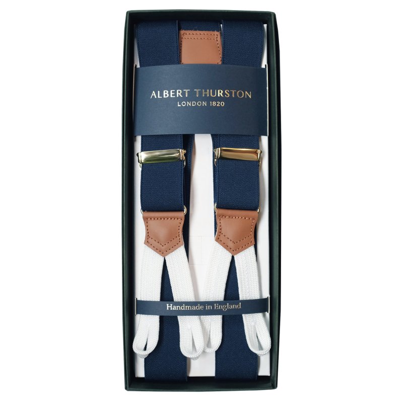 吊带 Albert Thurston 海军蓝色 英国制造 原装正品 英伦绅士 - 皮带/腰带 - 真皮 蓝色