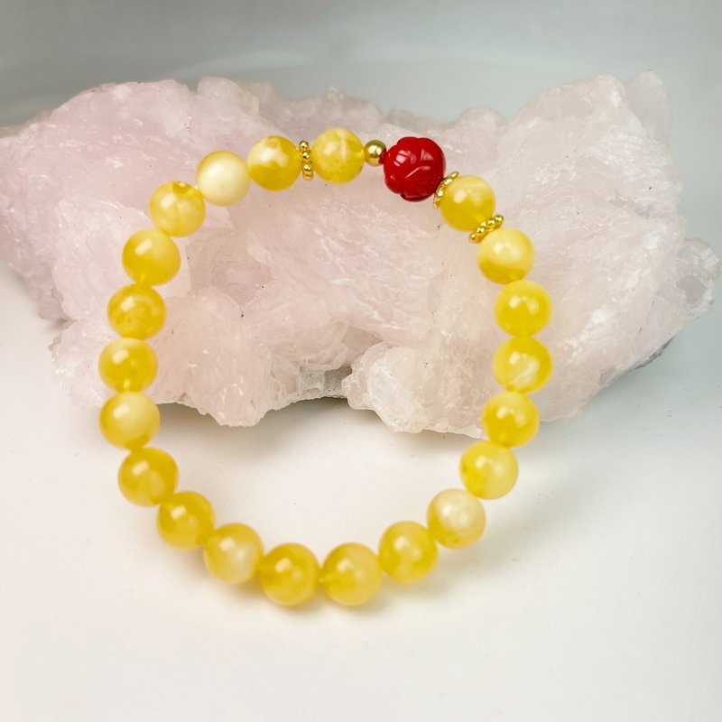 避邪挡煞/招财纳福-白花蜜蜡帝王砂莲花手链 - 手链/手环 - 半宝石 