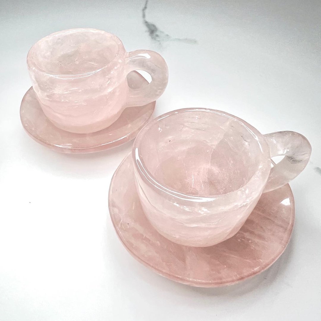 粉晶杯碟套装 | 水晶 | 水晶杯 | 水晶碟 | 水晶摆件 - 其他杯子 - 水晶 粉红色