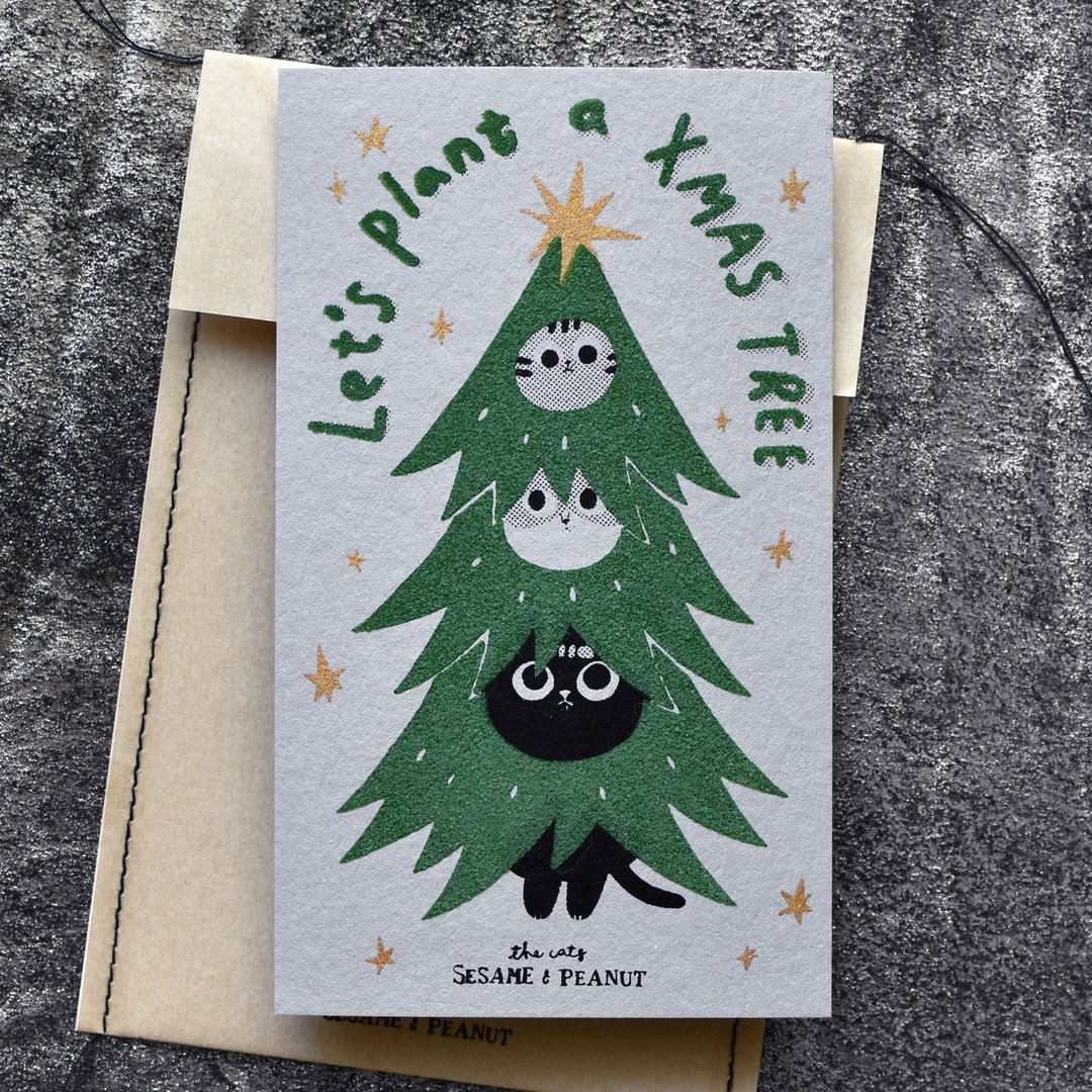 Let's plant a XMAS tree 手工绢印圣诞卡 温暖灰 - 卡片/明信片 - 纸 灰色