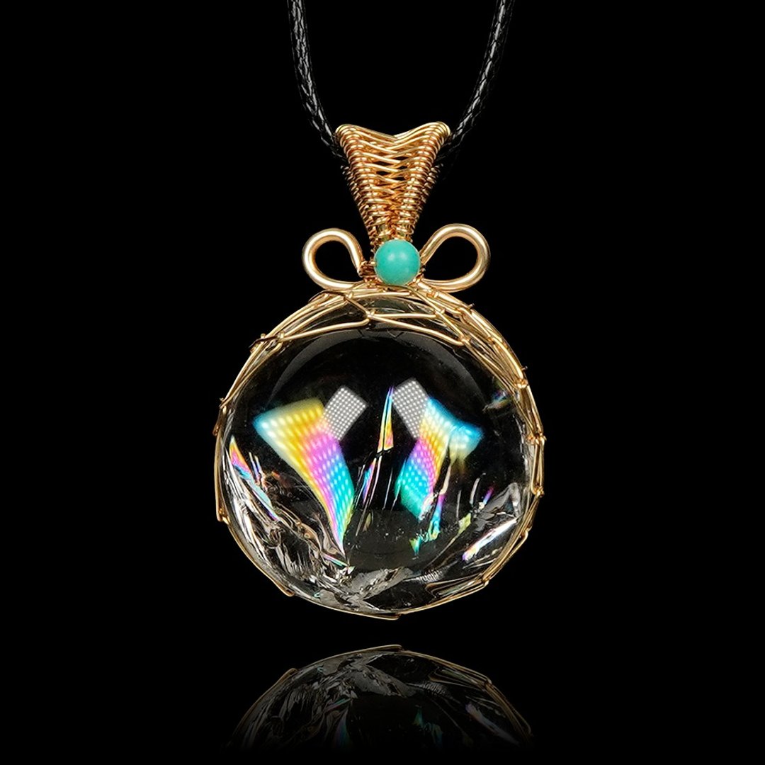 【正佳珠宝】白水晶 顶级彩虹阿赛 18.8mm 白水晶吊坠 - 项链 - 半宝石 多色