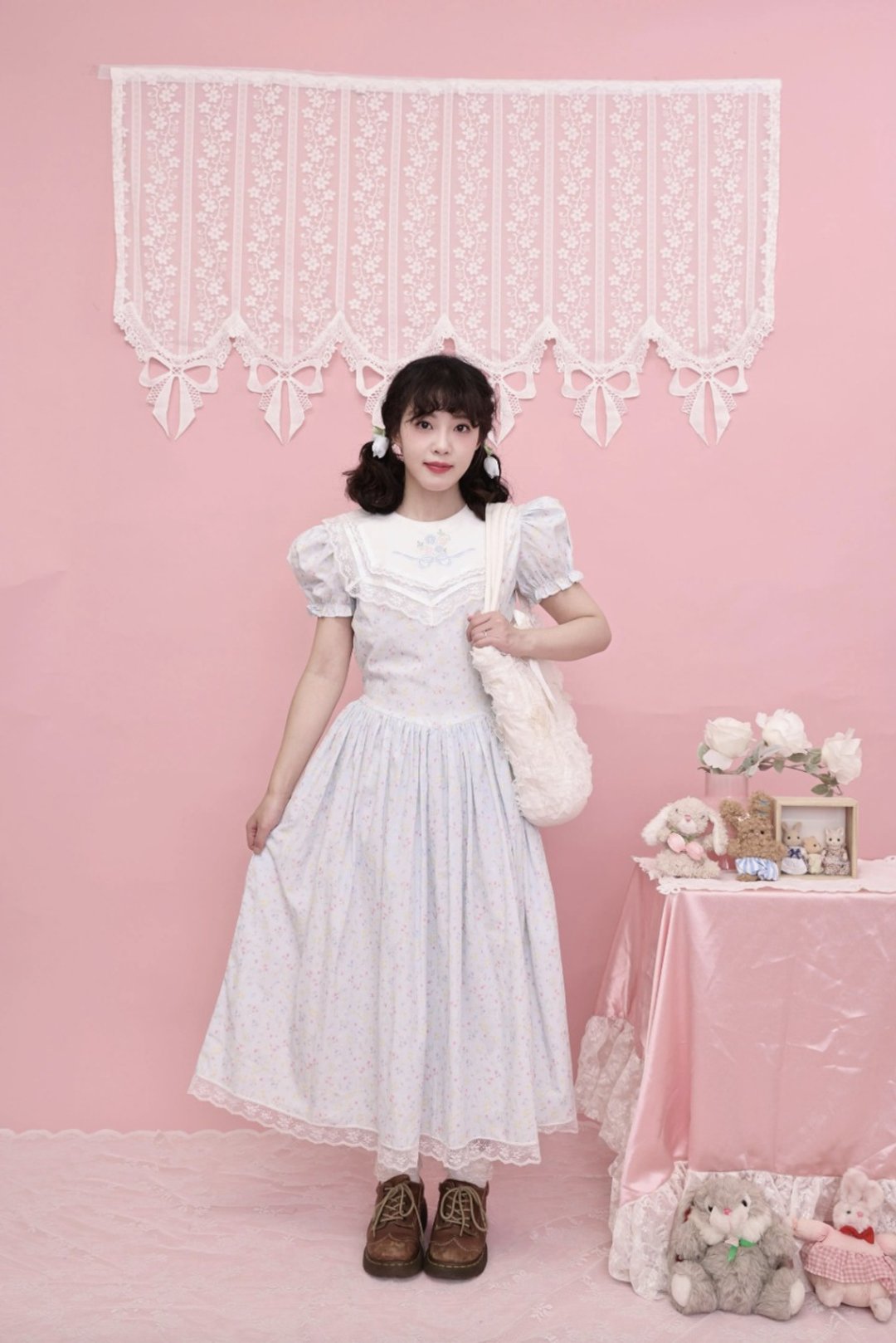 复古少女感 碎花海军领刺绣连身裙 - 洋装/连衣裙 - 其他材质 多色