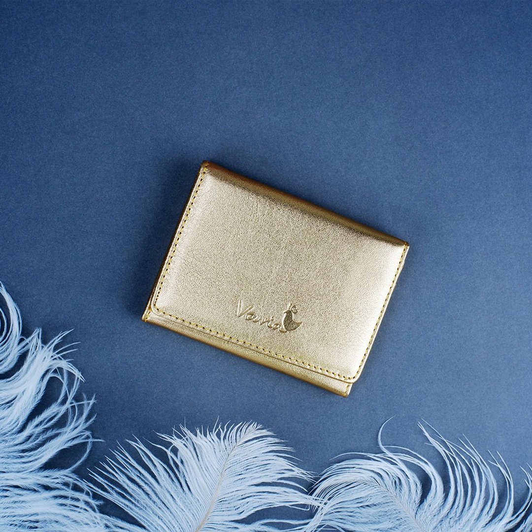 GOLD : Mini Purse / FOIL COATED  COW LEATHER - 皮夹/钱包 - 真皮 金色