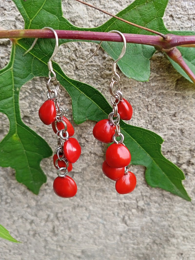 无尽相思孔雀豆耳环--红的亮眼-红的快乐 - 耳环/耳夹 - 植物．花 红色