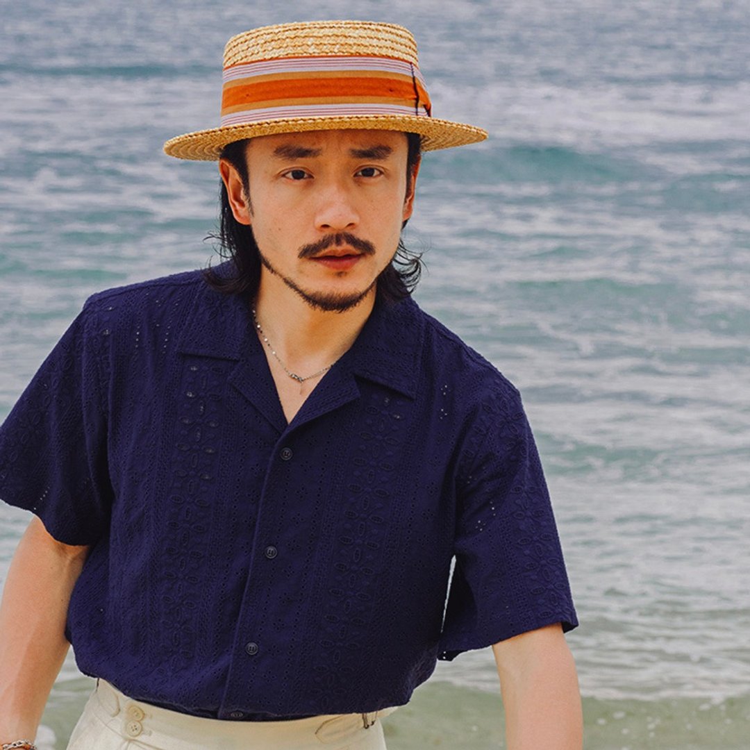 SOARIN义式复古镂空休闲衬衫(2526C365) - 男装衬衫 - 棉．麻 蓝色