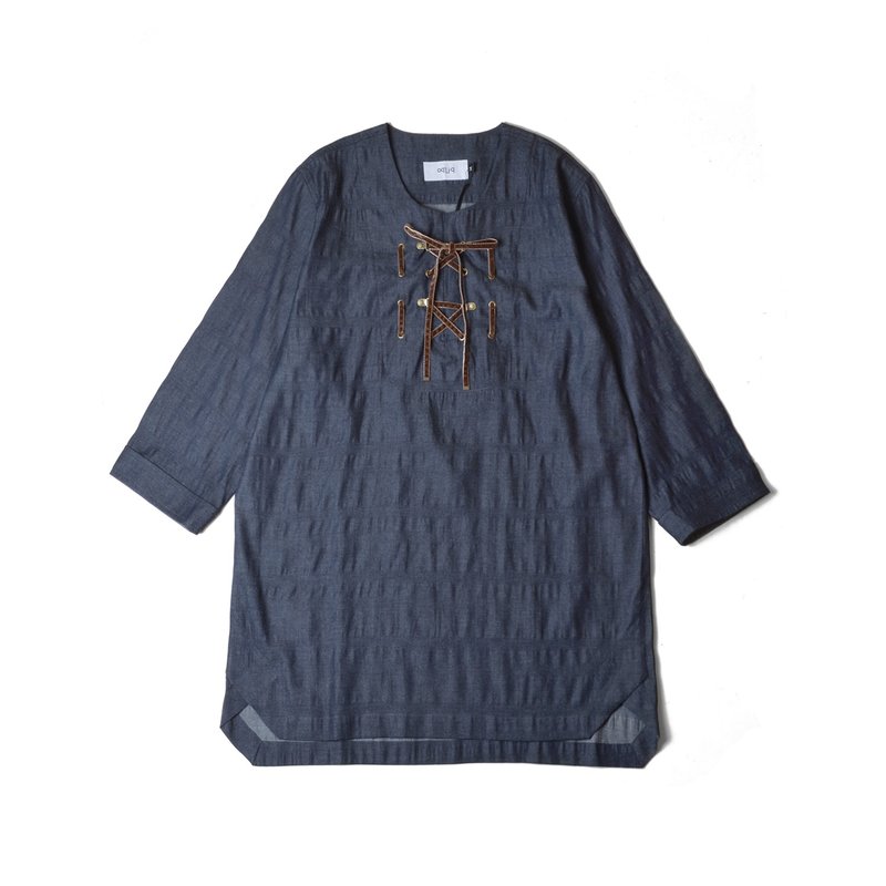 oqLiq - Display in the lost – 绑带七分袖衫 - 男装上衣/T 恤 - 棉．麻 