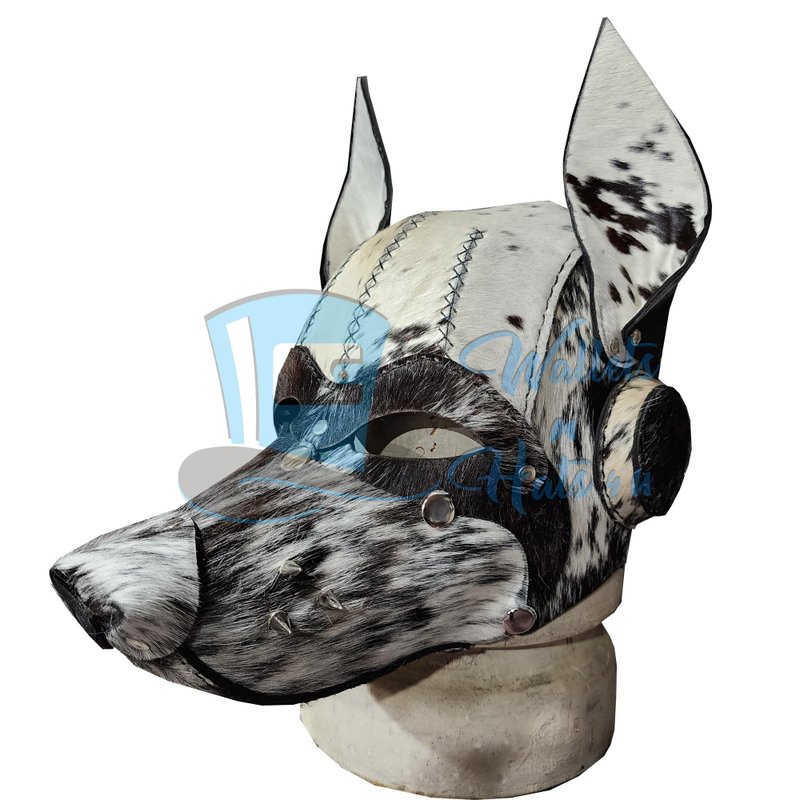 手工皮革狼形面具 – 带毛牛皮面具，适合节庆与角色扮演 - 口罩 - 真皮 黑色
