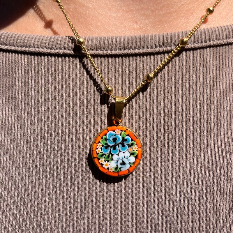 微马赛克花园玻璃颈链-橘花 - 项链 - 玻璃 橘色