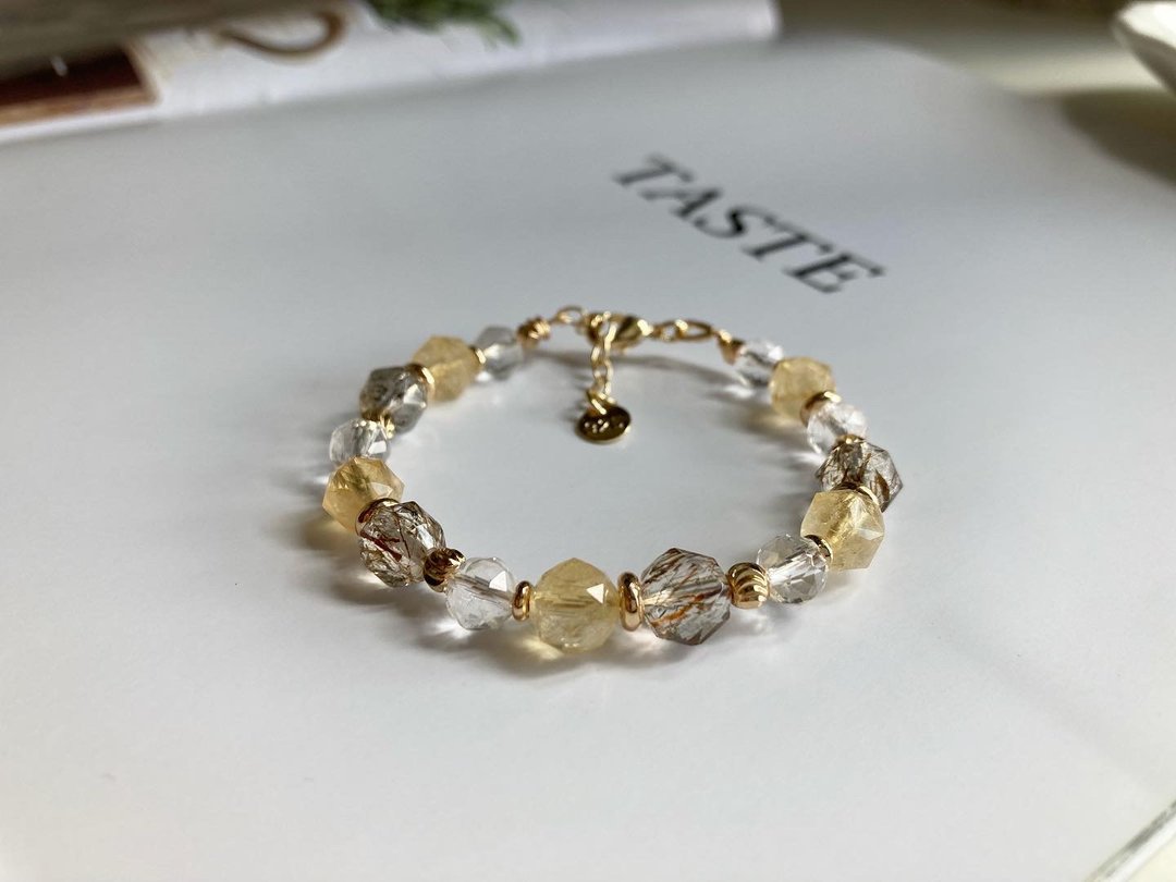 黑金超七黄阿塞斯白水晶混搭天然水晶手链 提升事业财运记忆力 - 手链/手环 - 水晶 