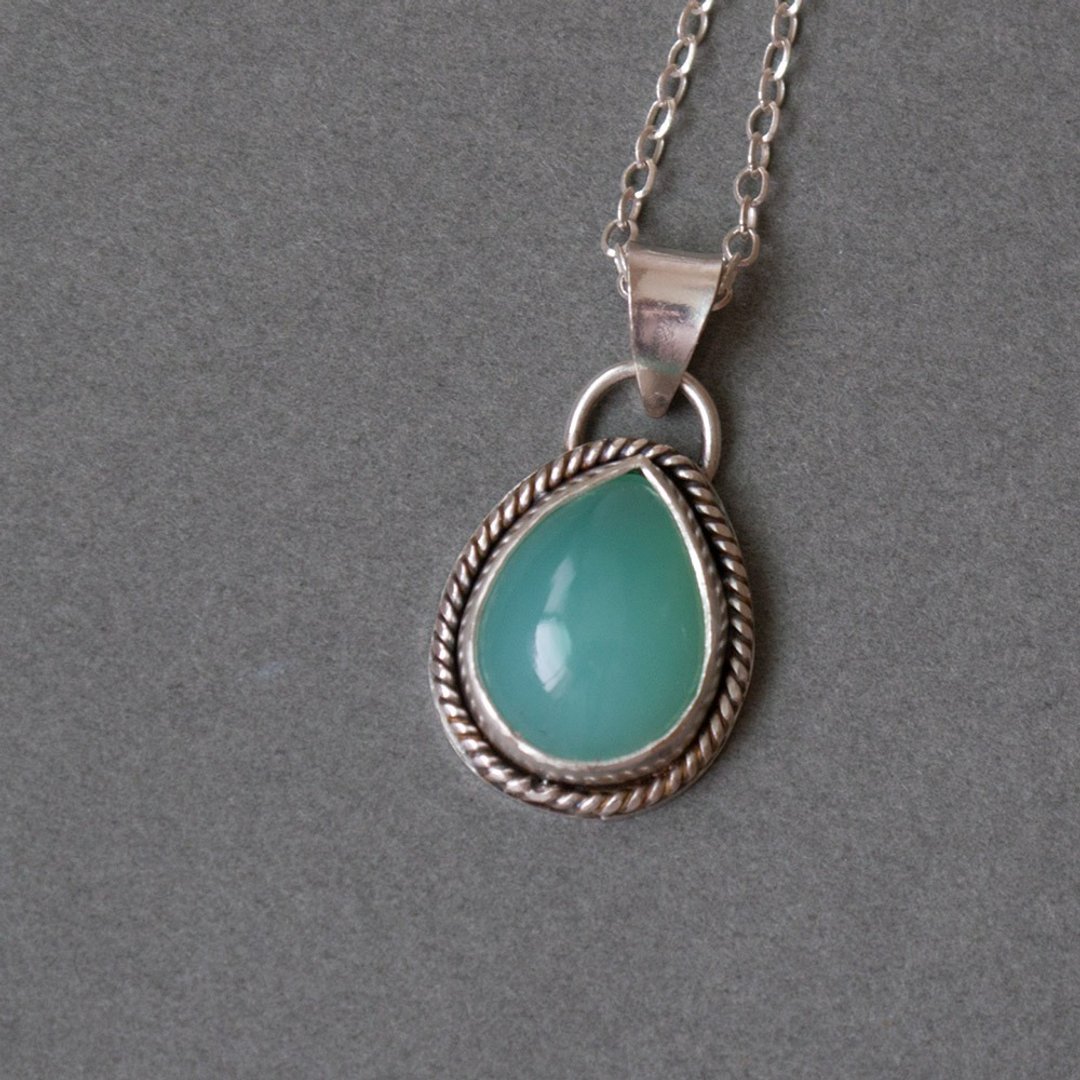 绿玉髓纯银坠 Chrysoprase silver pendant - 项链 - 宝石 绿色